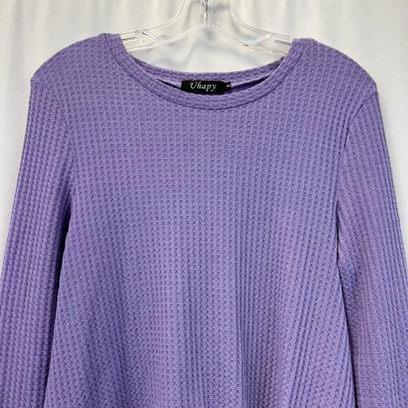 Uhapy Womens Casual Top Purple Long Sleeve Twist Front Waffle Knit Small - Picture 2 of 10